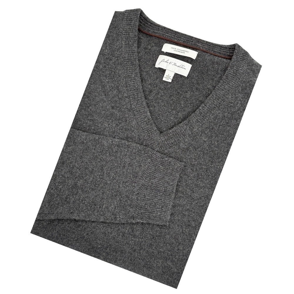 John W. Nordstrom Mens 100% Cashmere V-Neck Sweater Charcoal Grey‎ Heather Large